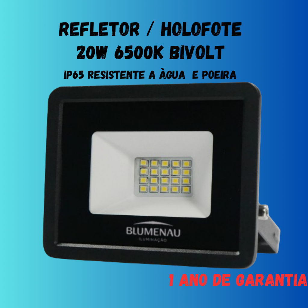 Refletor Holofote Led 20w 6500k Bivolt IP65 Resistente a água em Alumínio - Blumenau Iluminação