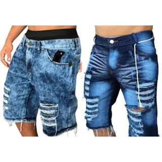 Kit 2 Bermudas Jeans Masculina Shorts Sarja Top Rasgada
