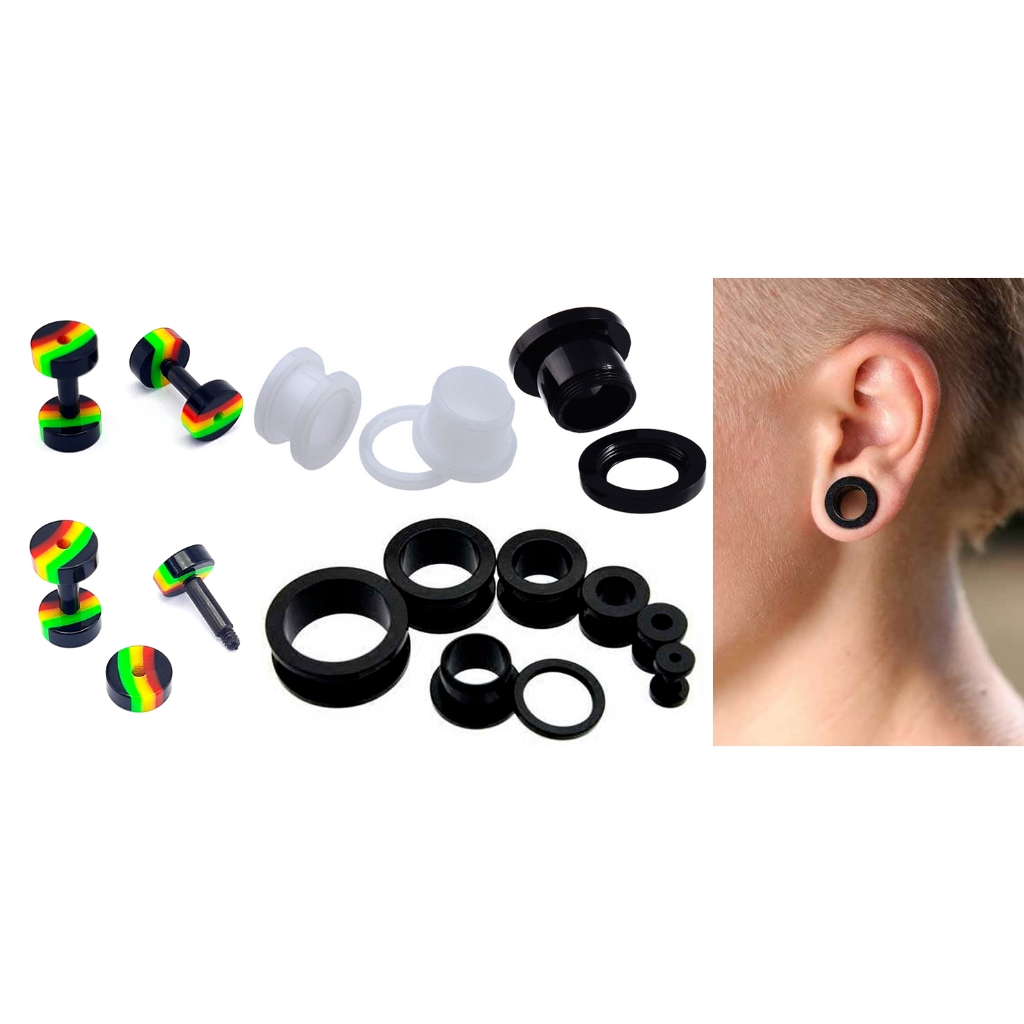 Par Alargador orelha túnel Preto Branco Reggae rosca plástico acrílico unissex em Oferta na Shopee