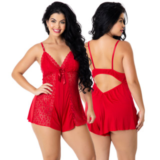Baby Doll Macaquinho Feminino com Renda Sem Bojo Short Doll