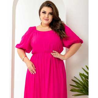 Vestido Feminino Longo Mangas Bufantes Plus Size Curvy