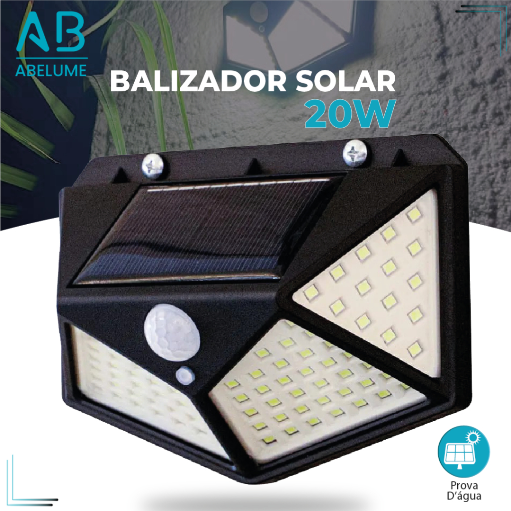 Balizador Solar Luminária Com Sensor de Movimento Parede Luz Branca 20W Bateria Luz Balizador Jardim Áreas Externas em Oferta na Shopee