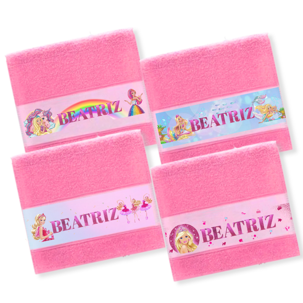 Kit 4 Toalhinha Escolar Infantil Menina Boca Personalizada Nome Boneca Lancheira Higiene