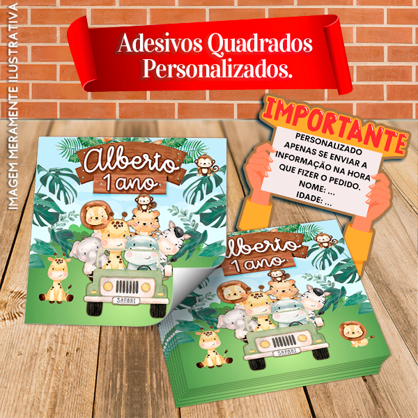 Adesivos Quadrados Personalizados Safari Aquarelado