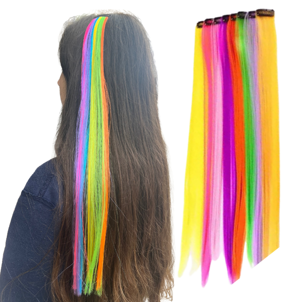 aplique mecha colorida de cabelo carnaval colorido 50cm, aplique tic tac colorido