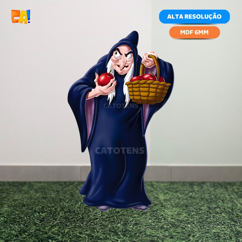 Display de chão MDF Bruxa com cesta de maças Branca de Neve 60cm a 90cm catotens
