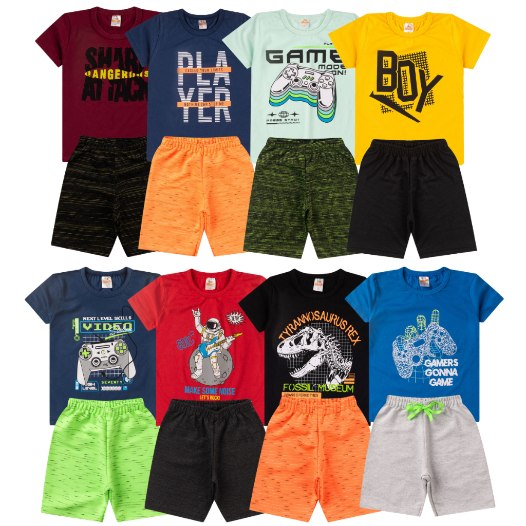 Kit Contendo 8 Peças com Estampas e Cores Variadas Tam 1 ao 14 anos.