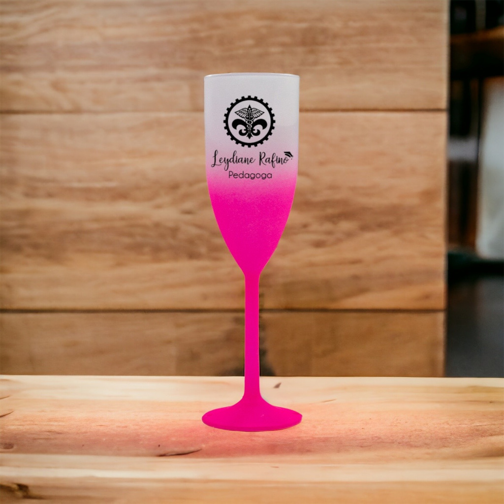 50 Taças De Champagne Acrílica Personalizadas Degradê Jateada