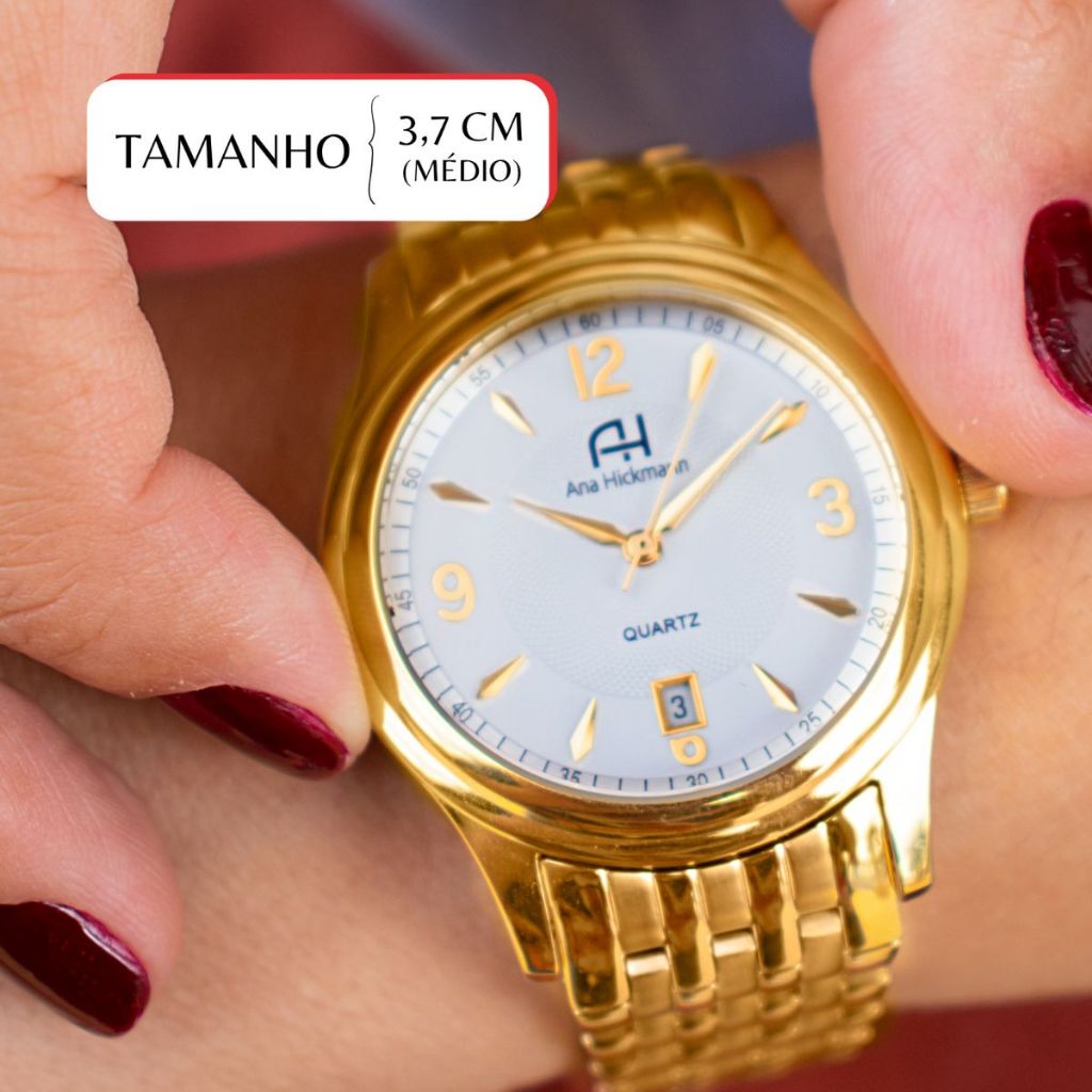 Detalhes do Relógio Champion Ana Hickmann Dourado Feminino + Colar e Brincos À Prova d’Água Kit AH28508H
