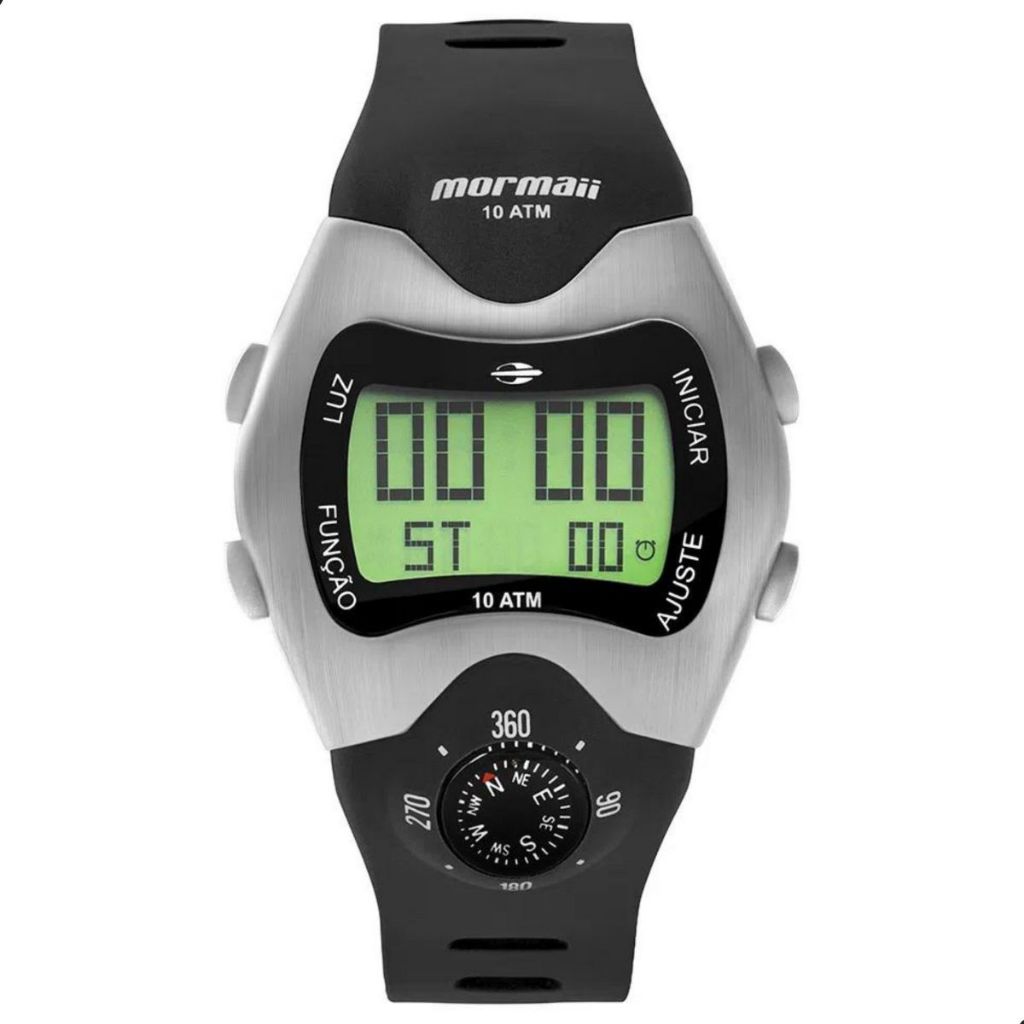 Relógio Mormaii Masculino Digital Esportivo Com Bússola Preto e Prata Original À Prova D'Água Esportes Barato MO1324AB1P - Watches