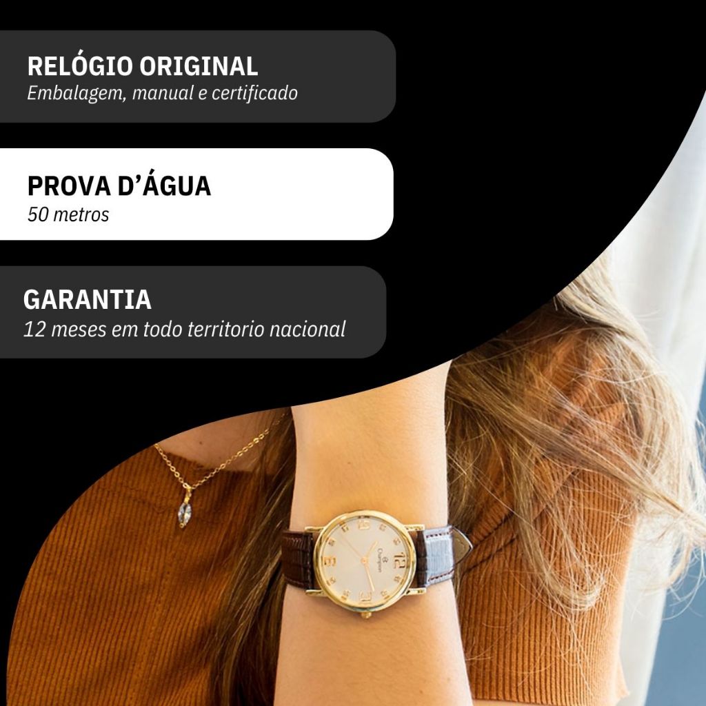 Detalhes do Relógio da Champion Analógico, Feminino, Marrom, Original, Presente, CN20186B