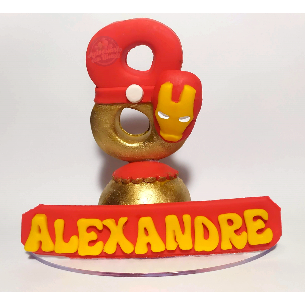 Vela Personalizada de Biscuit - Topo de bolo - Decoração Festa - Aniversário - Iron Man - Homem de Ferro