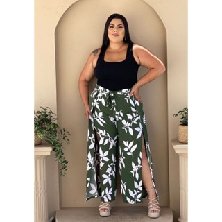 CALÇA FEMININA PANTALONA COM FENDA ESTAMPADA PLU SIZE