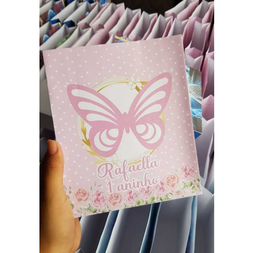 Sacolinhas de Papel Personalizadas borboleta rosa modelo 1 - papel 150g fosco Aniversário Lembrancinhas Personalizada