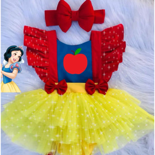 Romper Branca de Neve Body Salopete Fantasia Vestido Jardineira Infantil Bebê Menina Baby Bebê Roupa Vermelha