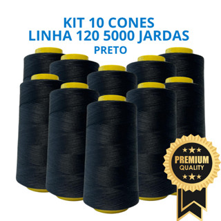 Kit 10 Linhas 120 Para Costura Cor Preta - 5 Mil Jardas