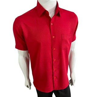 Camisa Social Manga Curta Tradicional de Microfibra com Elastano Vermelha