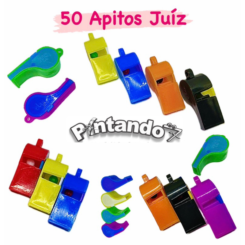 Kit 50 Apitos Juíz Grande Colorido Lembrancinha Festa Infantil em Oferta na Shopee