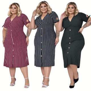 Vestido Midi Rodado Listrado Moda Evangélica Soltinho
