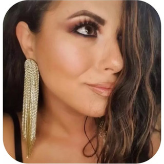 Maxi Brinco Franja Longa Strass Festa Brilho Casamento em Oferta na Shopee
