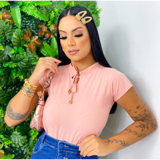 Blusa Feminina Manga Curta laço Cordinha Moda Evangelica Uniforme Fardamento