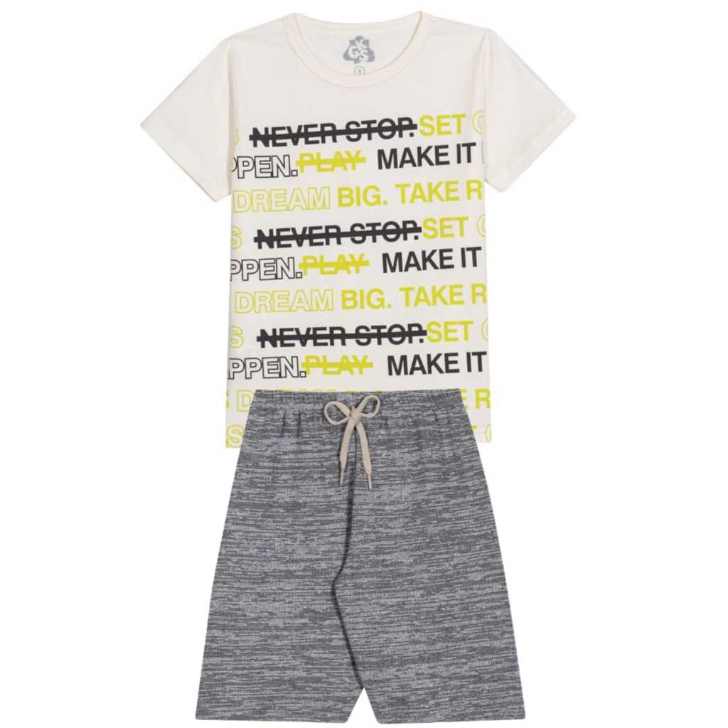Conjunto Infantil Roupa Menino Verão Camiseta Algodão Bermuda Moletinho Confortável - Conjunto Masculino Juvenil