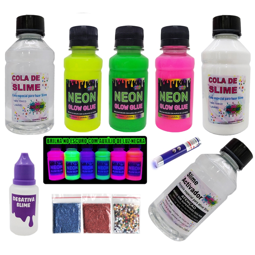 Kit Slime Especial Cola Clear E Colas Neon Promoção