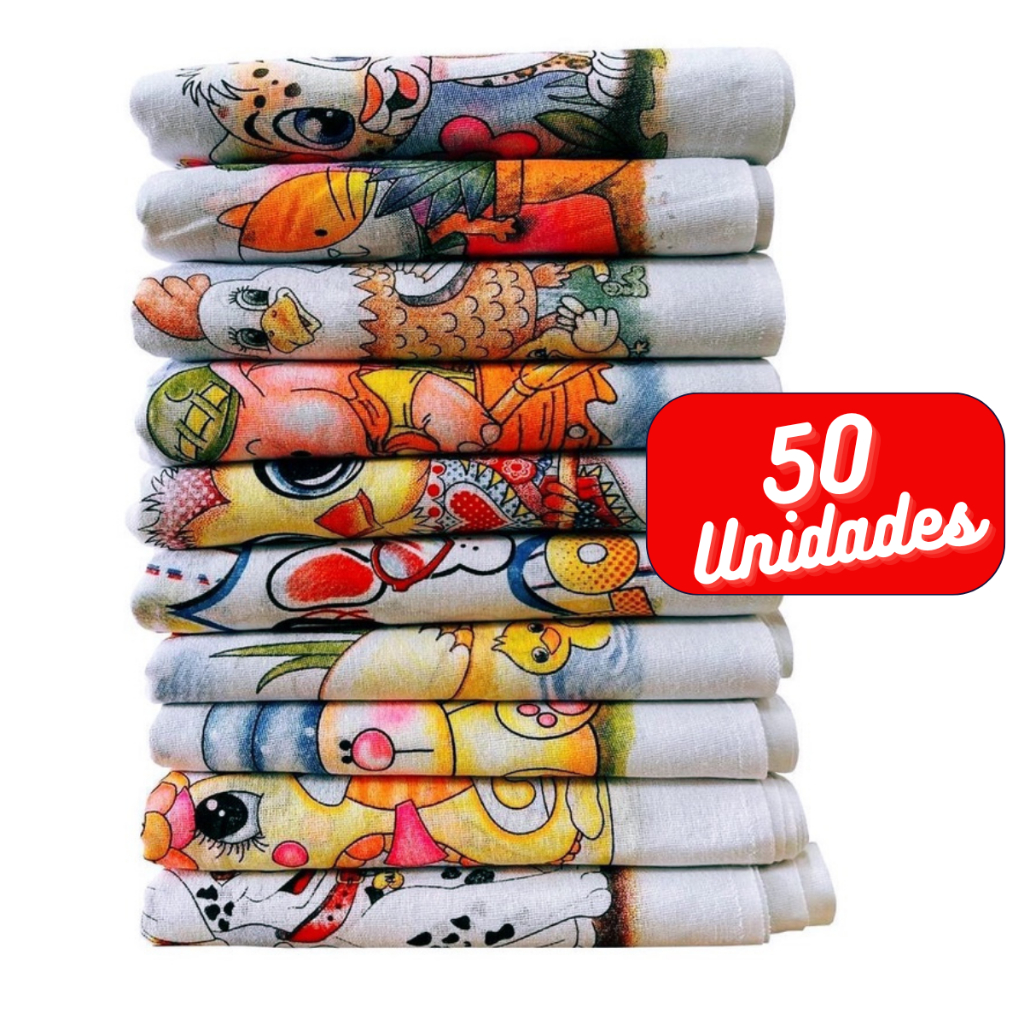 Kit 50 Pano De Prato Estampado Bainha Com 50 Peças