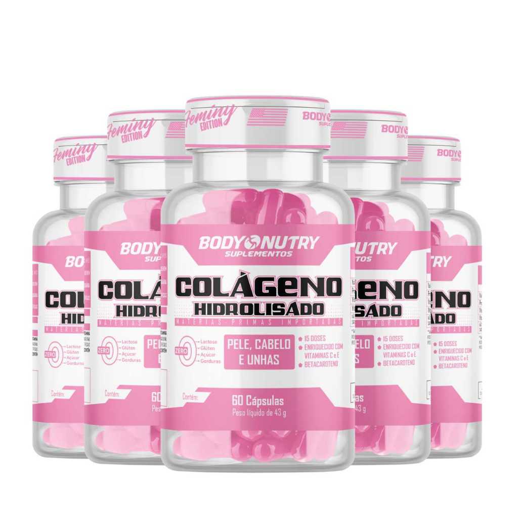 5x Colageno Feminino - Body Nutry (Unha, Cabelos e Pele) - Auxilia no Combate a Celulite e Estrias em Oferta na Shopee