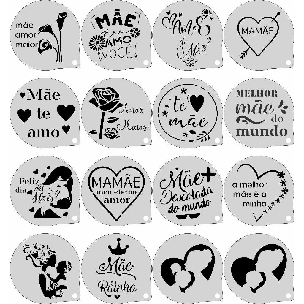 Stencil dia das Mães (2) Kit 16 Moldes 7x7cm em Oferta na Shopee
