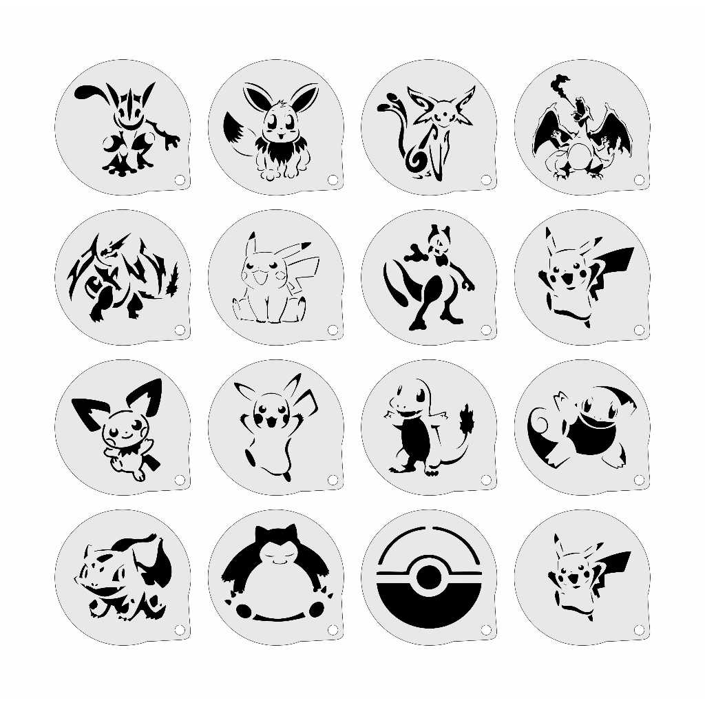 Stencil Pokemon Infantis  Kit 16 Moldes 7x7cm em Oferta na Shopee