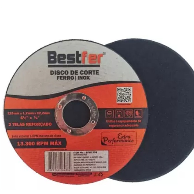 Disco de Corte 4½'' 115X20X1,2MM Furo 7/8" Ferro Inox  - Bestfer