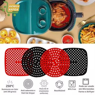 Tapete Air Fryer Protetor Silicone universal serve para fritadeira e forno Não Gruda - Red...