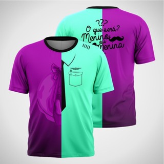 Camisa Camiseta Chá Revelação Chá De Bebê Menina ou Menino Lilás e Verde