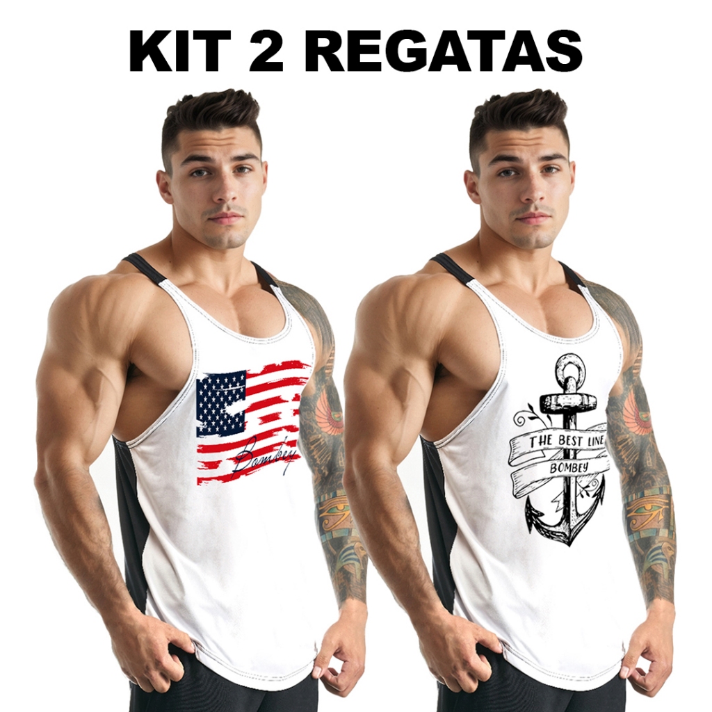 Kit com 2 Camisetas Regatas Masculinas Cavadas Em Dry - Bombey