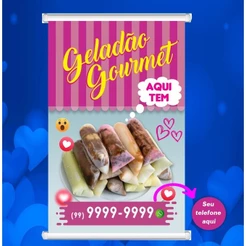 Banner Geladinho Gourmet.Juju, Sacolé, Geladão