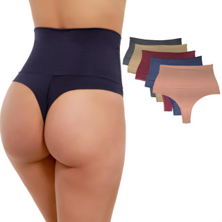 Kit 5 Calcinhas Fio Duplo e Cós Alto Duplo Segura Barriga Modeladora Lingerie Fitnes