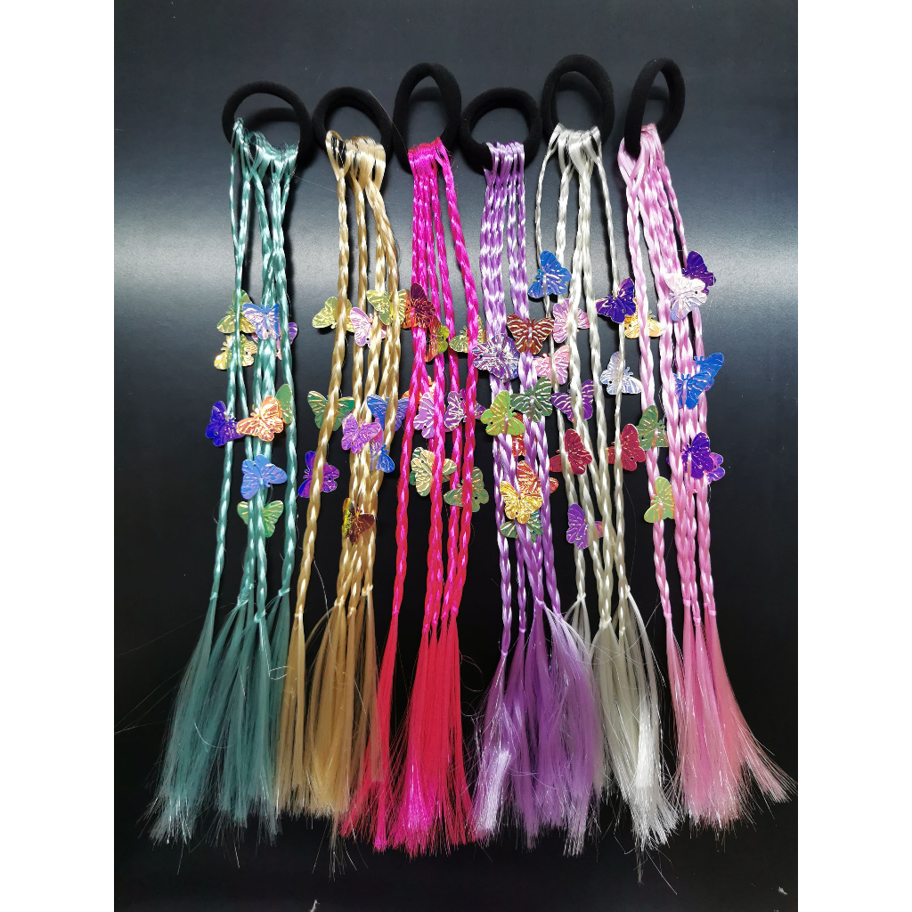 kit c/ 3 , 6 12 unidades mechas de cabelo tranças  infantil borboleta colorido festa carnaval tiktok em Oferta na Shopee