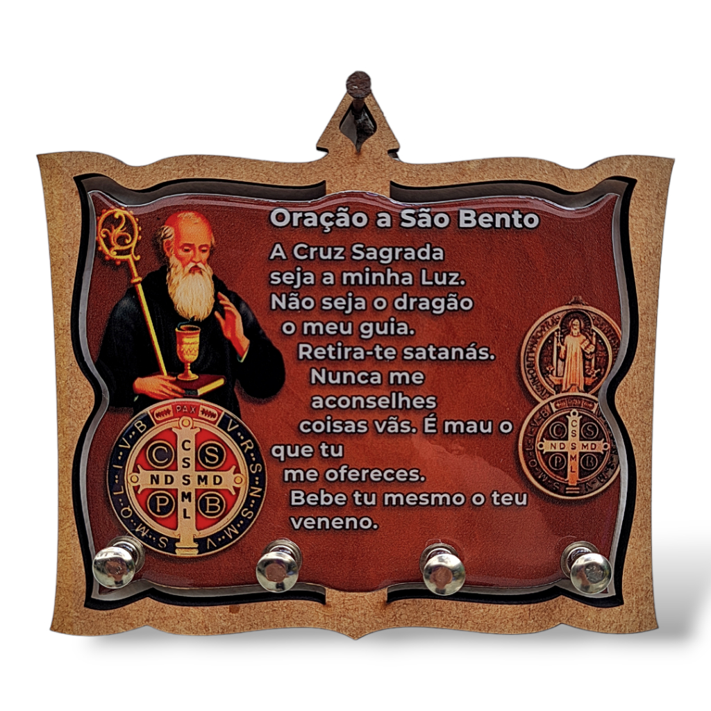 Porta Chave São Bento Resinado Quadro Organizador Chaveiro Resinado Religioso em Oferta na Shopee