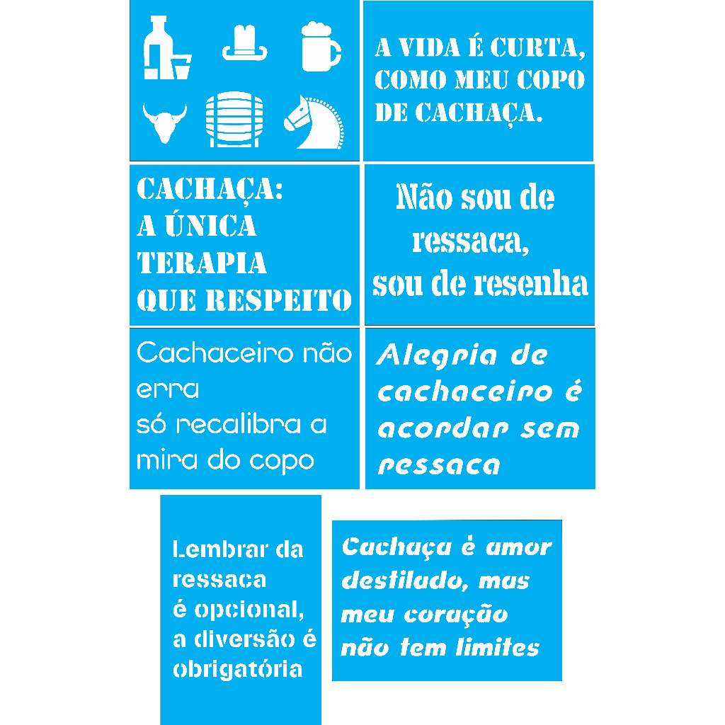 Stencil Frases 8 peças - Barzinho - Molde Vazado - Estêncil - Tamanho 20x14 cada peça