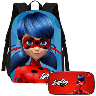 Kit Mochila Escolar e Estojo Heroína Infantil Desenhos Séries Ladybug Volta as Aulas