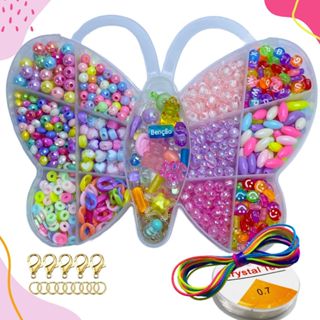Kit Miçanga Infantil Para Pulseira com 1200 Peças Colar e Brincos Peças Maleta Miçangas