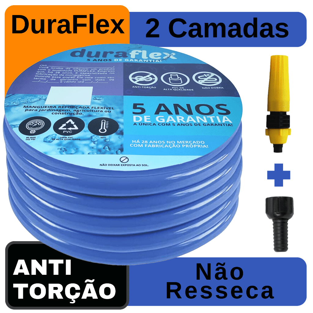 Mangueira de Jardim Siliconada DuraFlex Azul - COM ESGUICHO E BOCAL PARA TORNEIRA (COMPLETA)