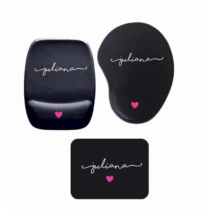Mouse pad Preto Personalizado com Nome Escolha o Modelo Retangular sem Apoio Retangular com Apoio Gota com apoio