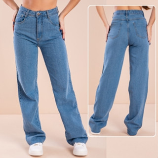 Calça Wide Leg Jeans Feminina Pantalona Cintura Alta