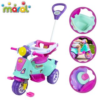 Triciclo Infantil Com Haste E Barra De Proteção Avespa Pink