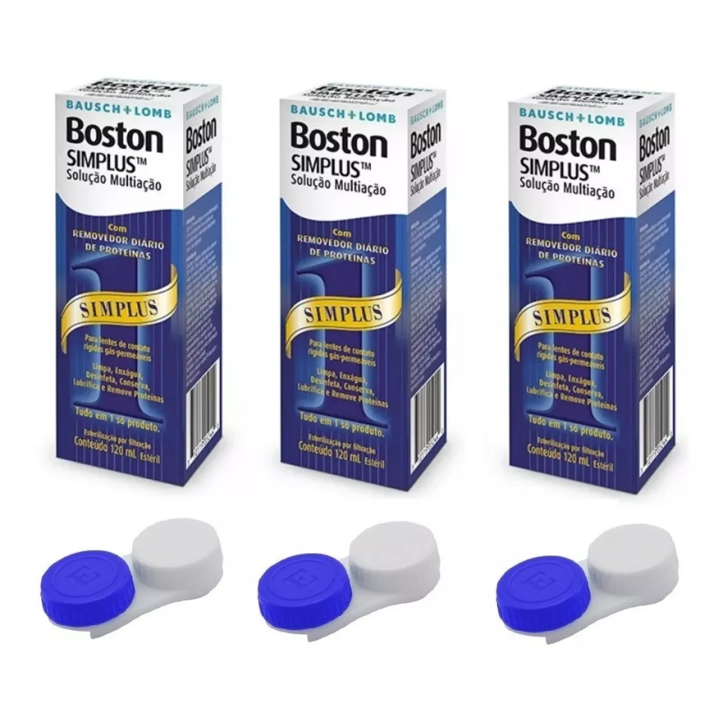 3 Boston Simplus 120ml Solução Multiação P/ Lentes Rígidas + 3 Estojos 3 Boston Simplus 120ml Solução Multiação P/ Lentes Rígidas + 3 Estojos