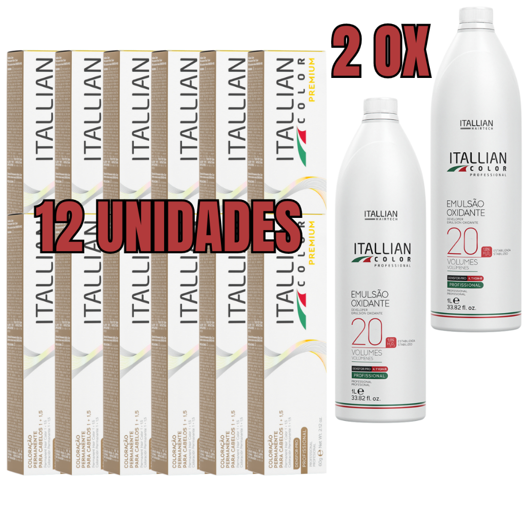 Kit 12 Colorações Itallian Color + 2 oxidantes em Oferta na Shopee