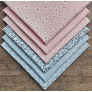 Kit Tricoline Floral Especial Artesanato Azul e Rosa 75 X 50 cm - 6 Cortes