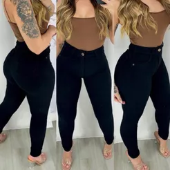 Calça Jeans Preta Feminina Skinny Cintura Alta com Lycra Levanta Bumbum